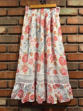 Floral Madi Skirt with Smocked Waist - Coral & White